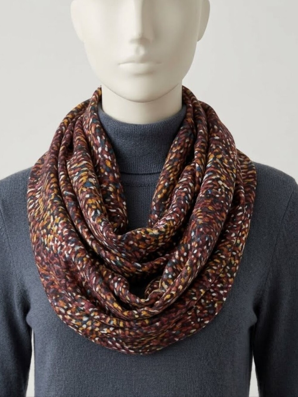 J. Jill Brown White Orange Warm Autumn Fall Tones Patterned Infinity Scarf *GUC
